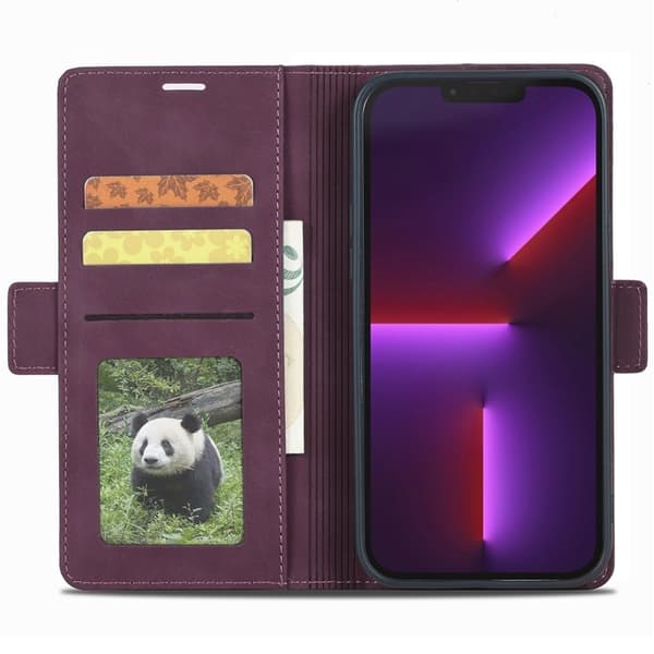 FORWENW F3 Series iPhone 15 Plus Flip Plånboksfodral Konstläder - Vinröd