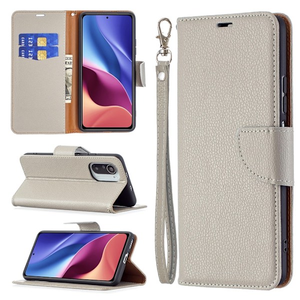 Litchi Plånboksfodral till Xiaomi Mi 11i / Poco F3 - Grå grå