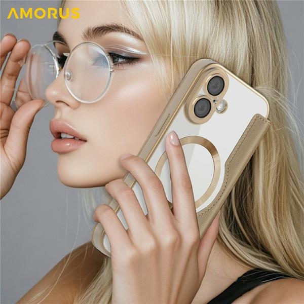 AMORUS iPhone 17 Plånboksfodral MagSafe RFID-Skydd - Guld Guld