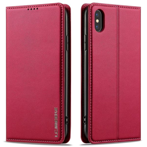 LC.IMEEKE L1 Series iPhone XS Max Plånboksfodral Konstläder - Röd