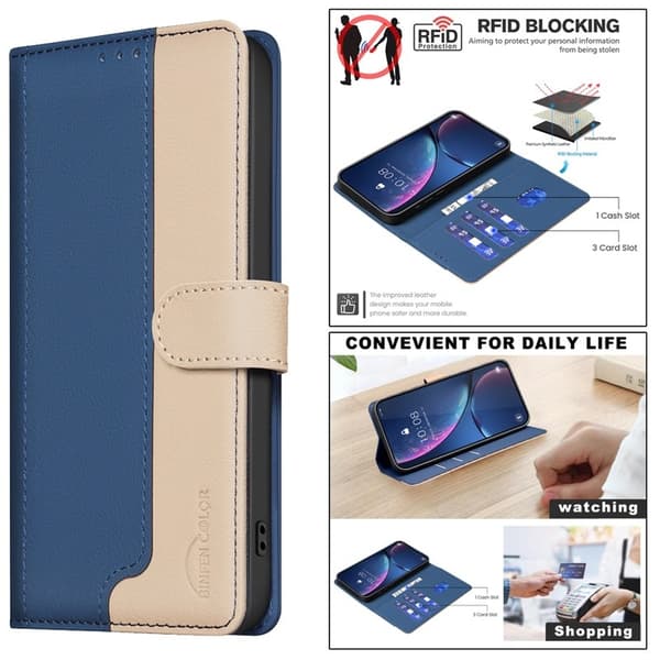 BINFEN Samsung Galaxy S26+ Plånboksfodral Konstläder RFID Skydd - Blå