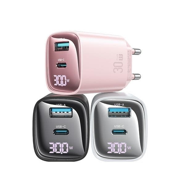 USAMS vægoplader CC229 30W GaN USB-C/USB-A XC-serie CC229TC01 - Sort