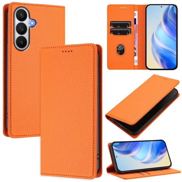 Litchi Samsung Galaxy S26 / S26 Pro Plånboksfodral Konstläder RFID Skydd Orange
