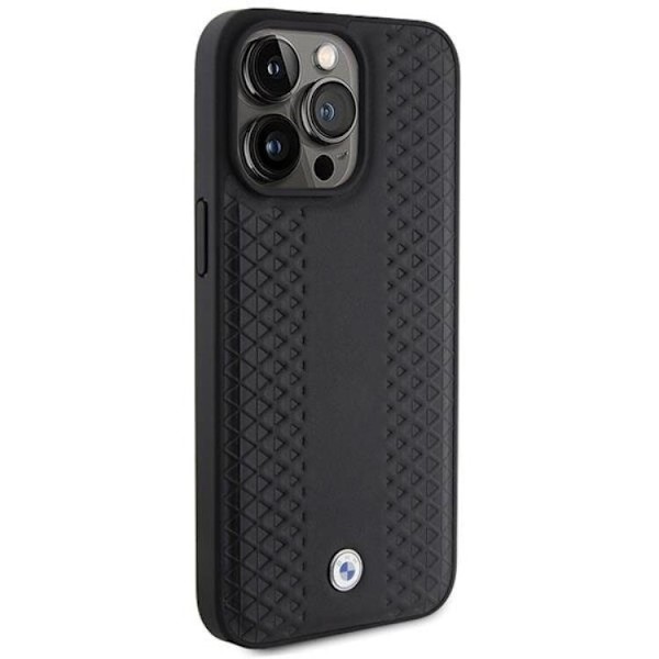 BMW iPhone 15 Pro Mobilskal Läder Diamond Pattern - Svart Svart
