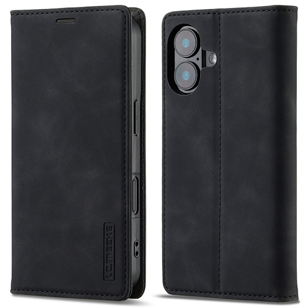 LC.IMEEKE iPhone 16 Plånboksfodral Konstläder- Svart