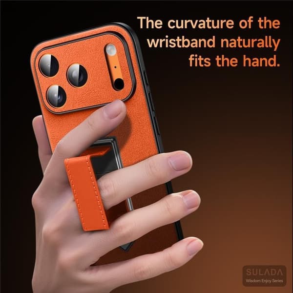 SULADA Mobilskal till iPhone 16 Pro Max Kickstand med Fingerrem Svart