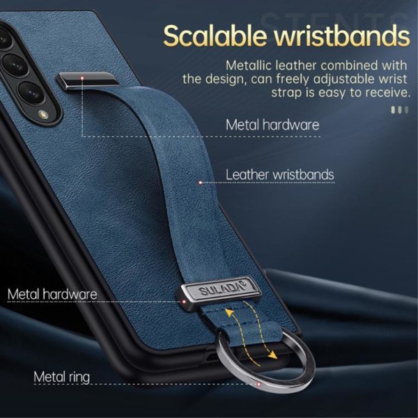 SULADA Galaxy Z Fold 4 Shell Kickstand med Armbånd - Brun