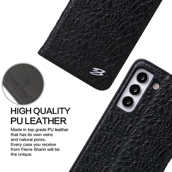 FIERRE SHANN Samsung Galaxy S23+ Plånboksfodral Äkta läder - Svart