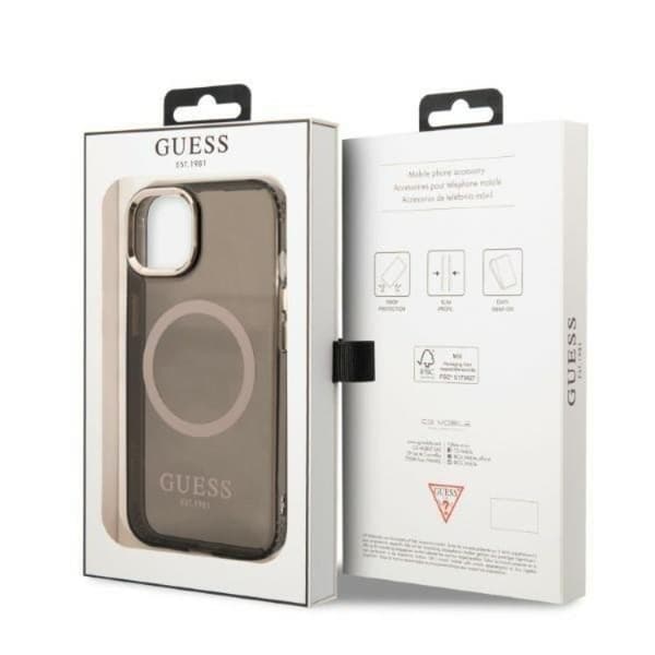 GUESS iPhone 13 Skal MagSafe Gold Outline Translucent - Sort Black