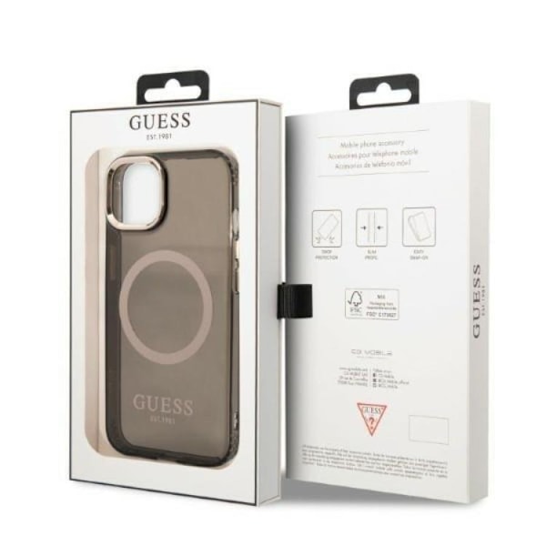 GUESS iPhone 13 Skal MagSafe Gold Outline Translucent - Svart Svart
