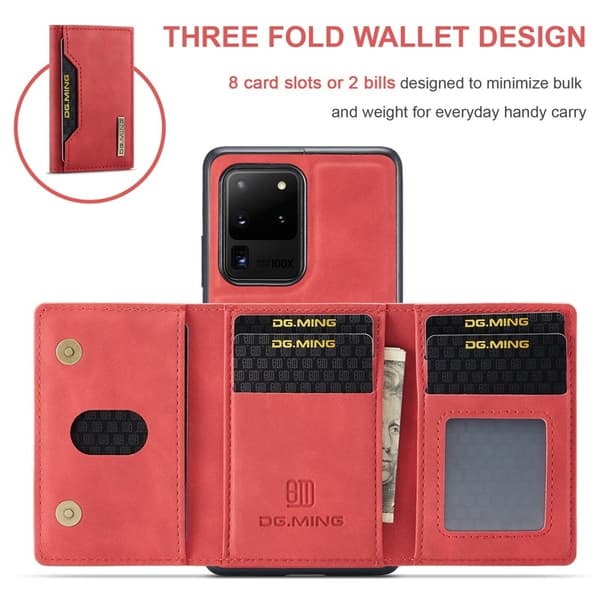 DG.MING M2 Tri-Fold Wallet Mobilskal för Samsung Galaxy S20 Ultra - Röd