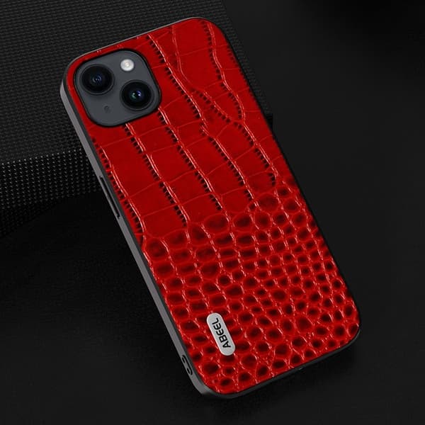 ABEEL iPhone 15 Plånboksfodral Anti-fall Äkta Läder Röd