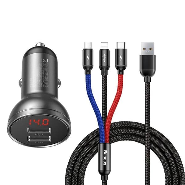 Baseus 24W 3in1 microUSB-C Lightning -kaapeli 1,2m - Musta Black