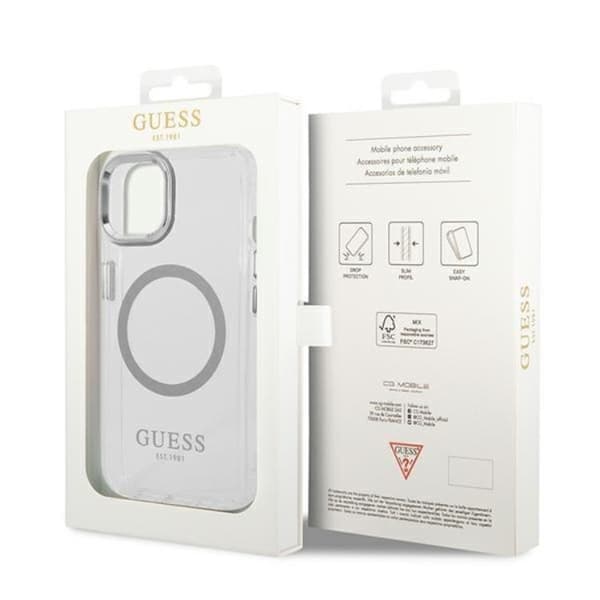 GUESS iPhone 14 Skal Magsafe Metal Outline - Sølv Silver
