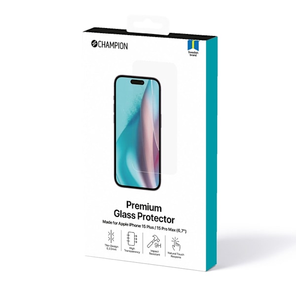 CHAMPION iPhone 15 Plus Härdat Glas Skärmskydd