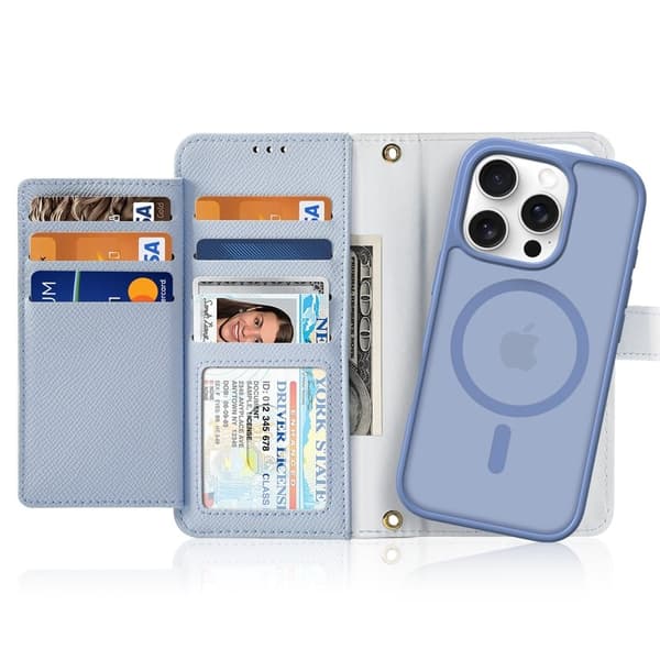 DUX DUCIS Lawa Series iPhone 16 Pro Max Plånboksfodral Äkta läder - Blå