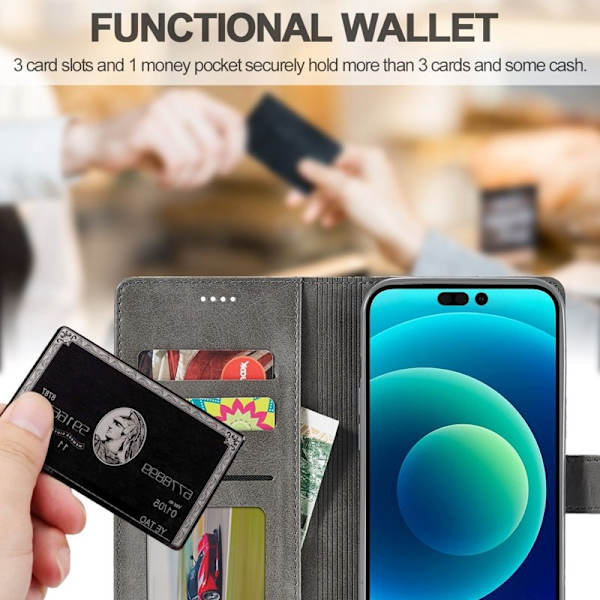 LC.IMEEKE iPhone 14 Plånboksfodral Flip Folio Konstläder - Grå