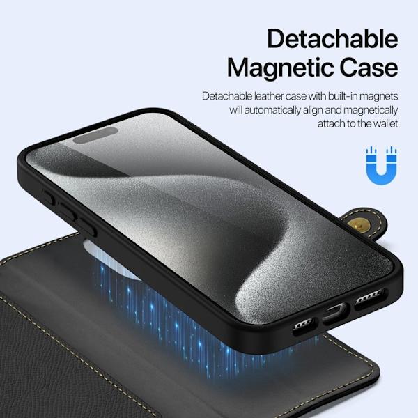 DUX DUCIS Lawa iPhone 15 Pro Max Plånboksfodral Äkta läder - Svart