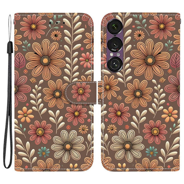 Sony Xperia 1 VII Konstläder Plånboksfodral Pattern Printing - Blossom Brun