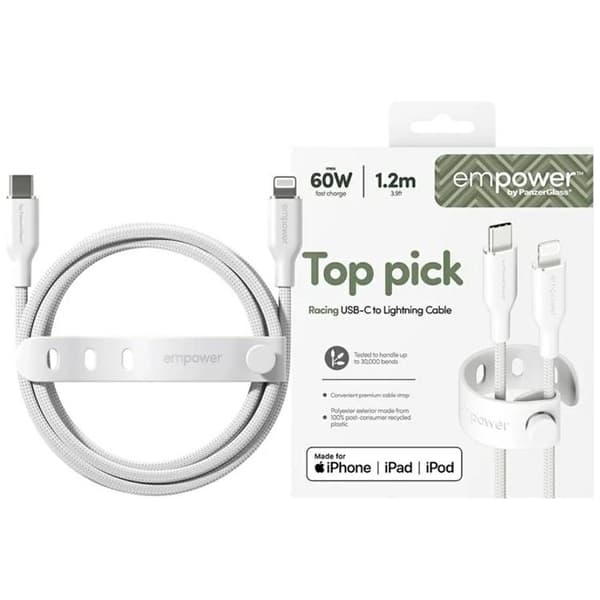 Empower by PanzerGlass USB-C till Lightning 60W Kabel 1.2m Racing - Vit Vit