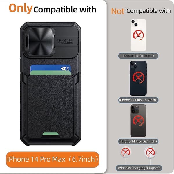 iPhone 14 Plus Mobilcover Kortholder Kamera Slider - Sort Black
