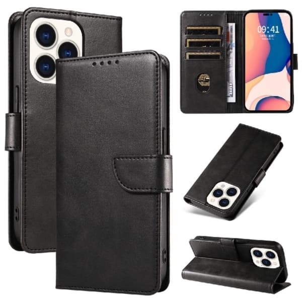 iPhone 16 Pro Plånboksfodral Läder - Svart Svart