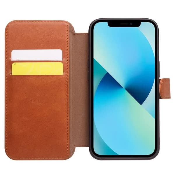 QIALINO iPhone 13 Mini Plånboksfodral Äkta läder - Brun Brun