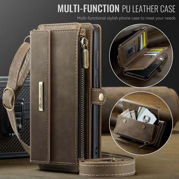 CASEME Konstläder Plånboksfodral för Samsung Galaxy S25+ med RFID-Skydd, Brun