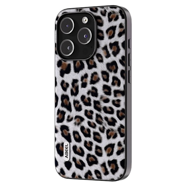 ABEEL Mobilskal till iPhone 14 Pro Max Leopardmönster PU Läder Silver