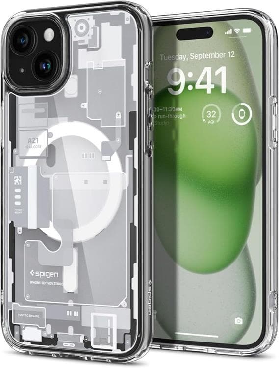 Spigen telefontaske til iPhone 15 Plus Magsafe Ultra Hybrid - Zero One Hvid Vit