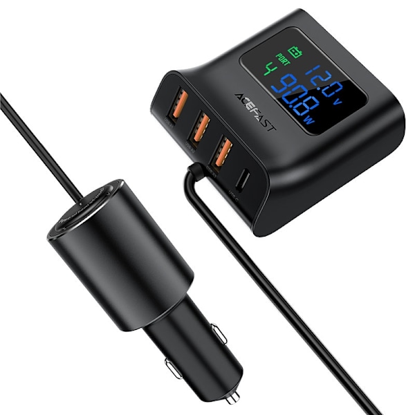 Acefast Billaddare 90W 3x USB Till USB-C Cigarettändare - Svart Svart