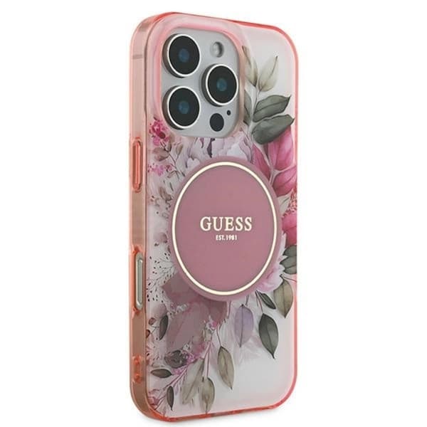 Guess Mobilskal till iPhone 16 Pro Max MagSafe IML Flower & Tonal Circle Rosa