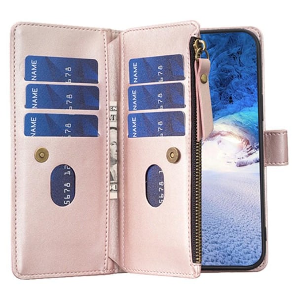 iPhone 15 Plånboksfodral Zipper Flip - Rosa Guld