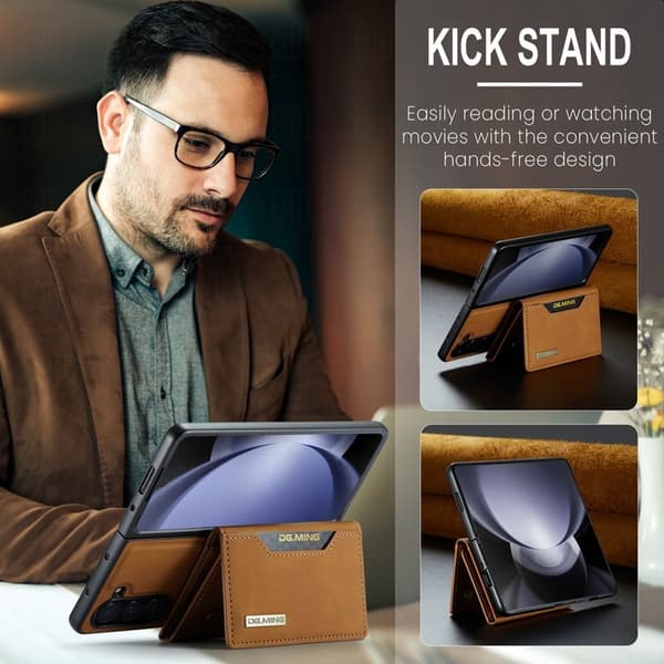 DG.MING M2 Kickstand Plånboksfodral Samsung Galaxy Z Fold5 - Brun