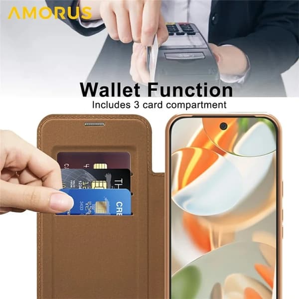 AMORUS Google Pixel 10 Pro XL Plånboksfodral Magsafe RFID-Skydd - Brun Brun