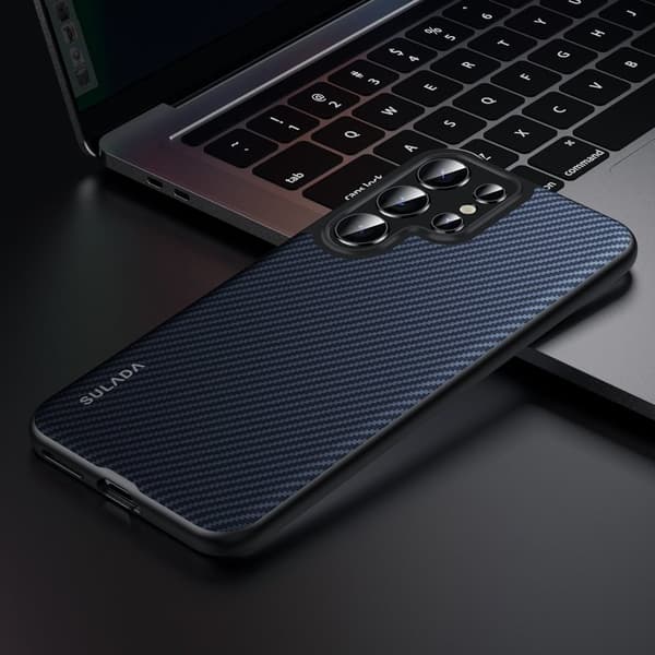SULADA Mobilskal till Galaxy S25 Ultra MagSafe Metallram PU+TPU Blå