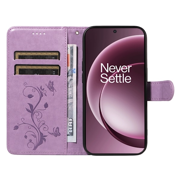 OnePlus 15 Plånboksfodral Flower Pattern Konstläder Lila