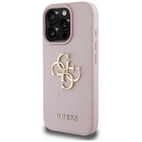 Guess Mobilskal till iPhone 16 Pro Grained Big 4G Small Classic Logo - Rosa Rosa