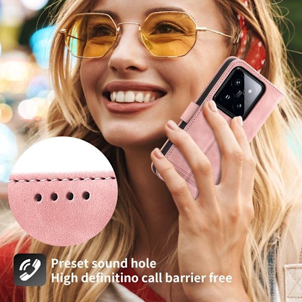 DIERFENG Plånboksfodral för Xiaomi 14 Pro - Scratch-resistant Konstläder- Rosa