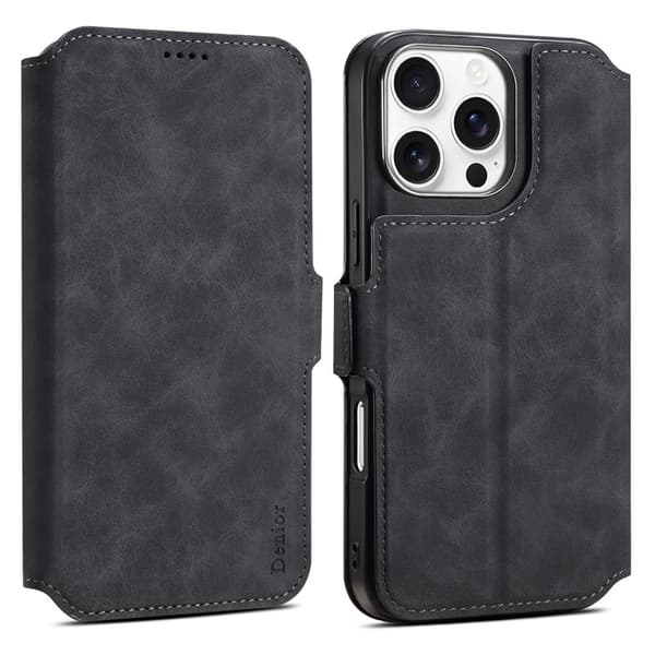 DENIOR B06 iPhone 16 Pro Max Plånboksfodral Konstläder + TPU - Svart