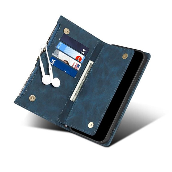 iPhone 14 Plus Plånboksfodral Flap Zipper Strap - Blå