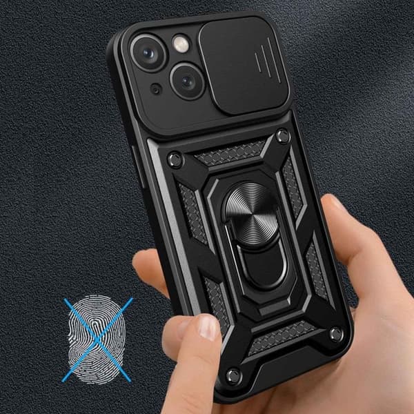 iPhone 14 Plus -kuori kamerasuojalla ja telineellä – musta Black