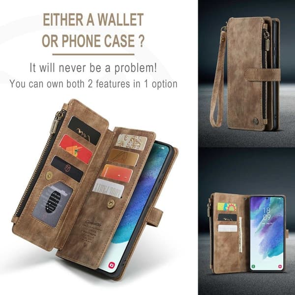 CASEME Konstläder Plånboksfodral för Samsung Galaxy S21 FE 5G - Brun
