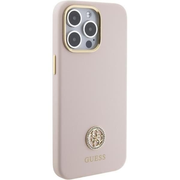 Guess iPhone 15 Pro Max Mobilskal Silikon Logo Strass 4G - Rosa Rosa