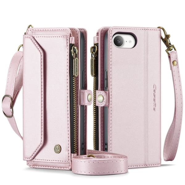 CASEME Plånboksfodral Konstläder för iPhone 16e med kortfack - Rosa