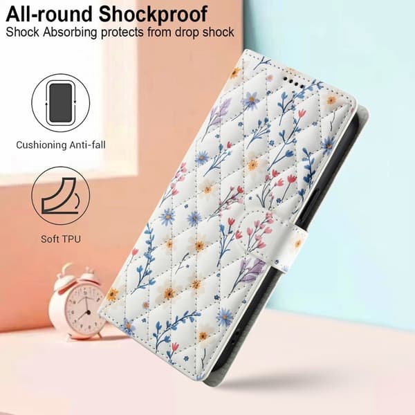 Samsung Galaxy S26 Plus Plånboksfodral Rhombic Blommönster Konstläder - A2