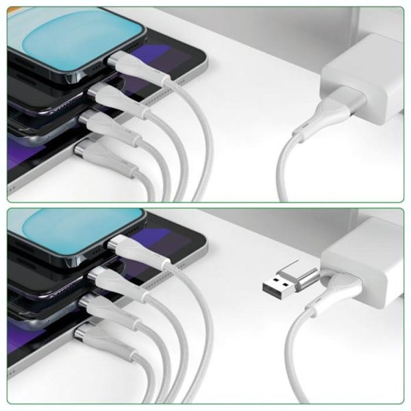 4smarts 4in1 USB-C Till USB-C/Lightning/Micro-USB Kabel 1.2m - Vit Vit