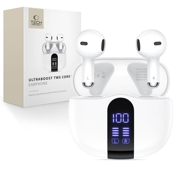 Tech-Protect Trådlös Hörlurar In-Ear Ultraboost Core G2 - Vit Vit