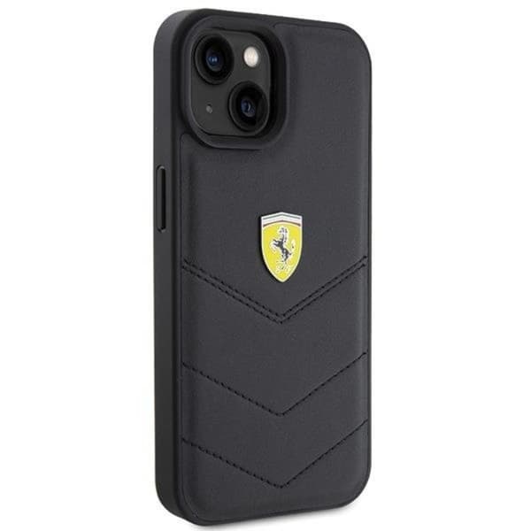 Ferrari iPhone 15 Cover Quilted Metal Logo - Sort Black