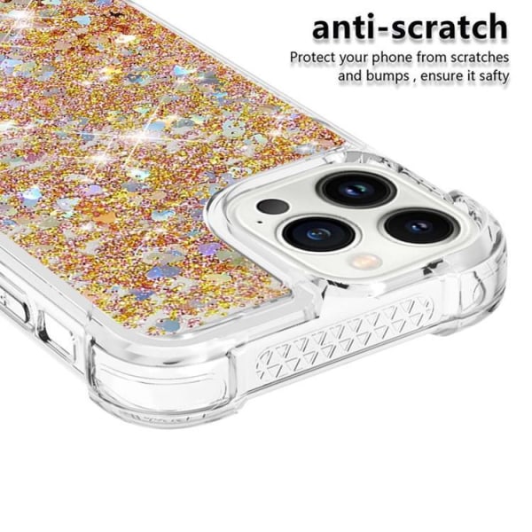 iPhone 14 Pro Max Cover Liquid Floating Glitter - Guld